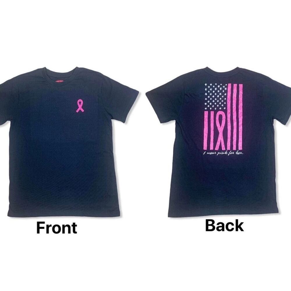 Mens T-Shirt Breast Cancer Awareness Support, Black T-shirt pink Ribbon Print M